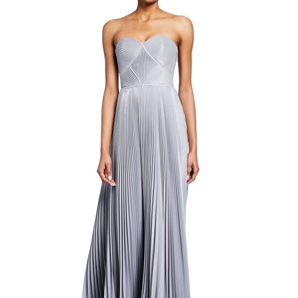 NWT Marchesa Notte Pleated Strapless Metallic Gown